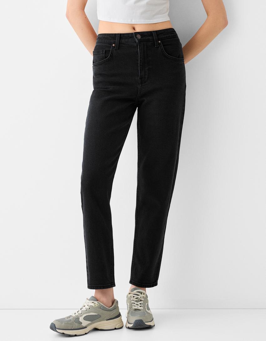 Jean mom slim décontracté-Noir-1