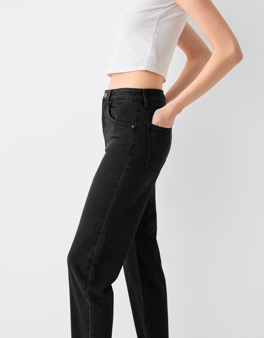 Jean mom slim décontracté-Noir-5