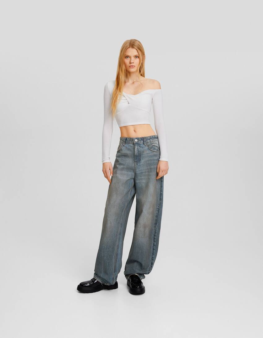 Ripped faded wide-leg ’90s jeans - BSK Teen | Bershka