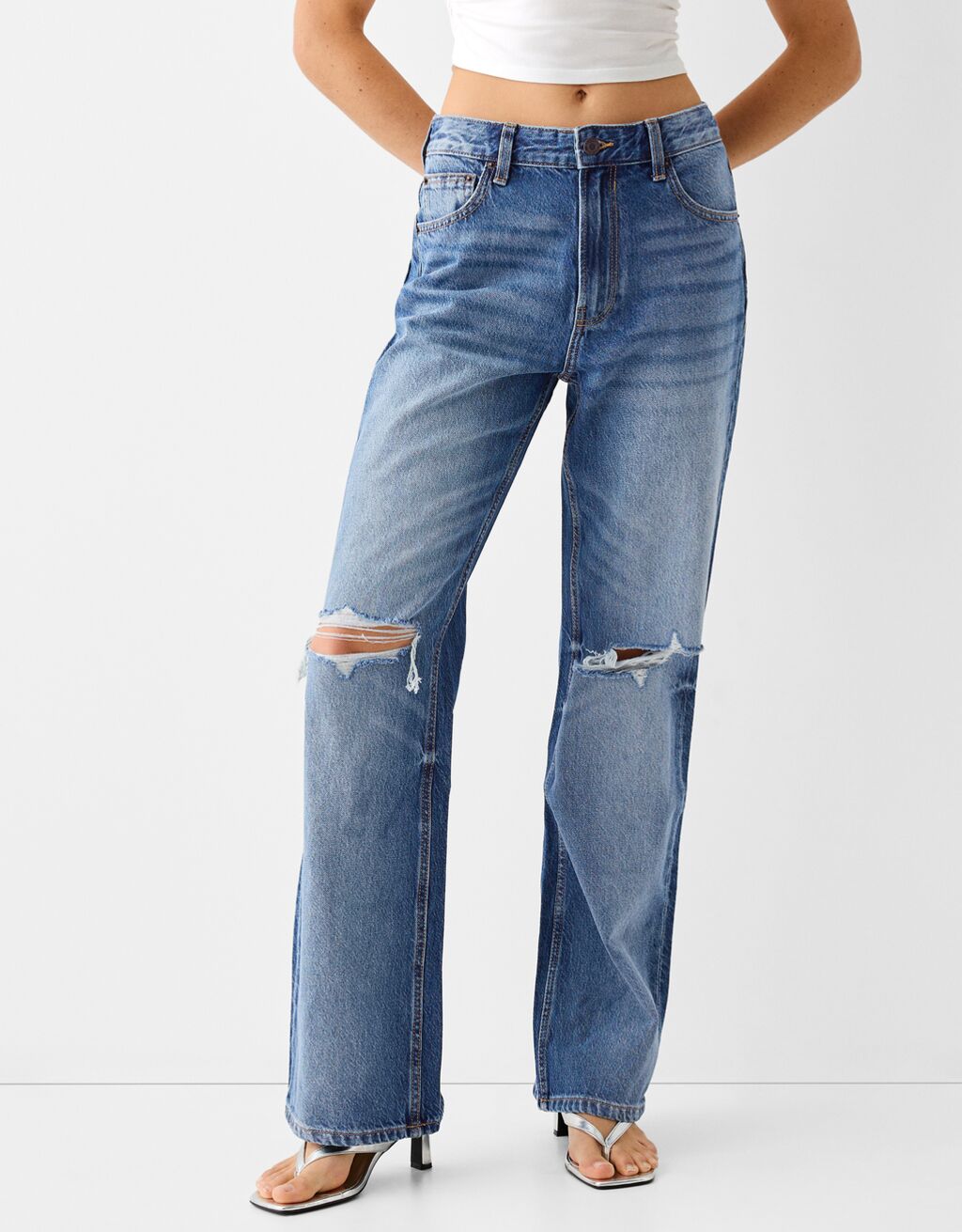 90s ripped flare jeans hot sale bershka