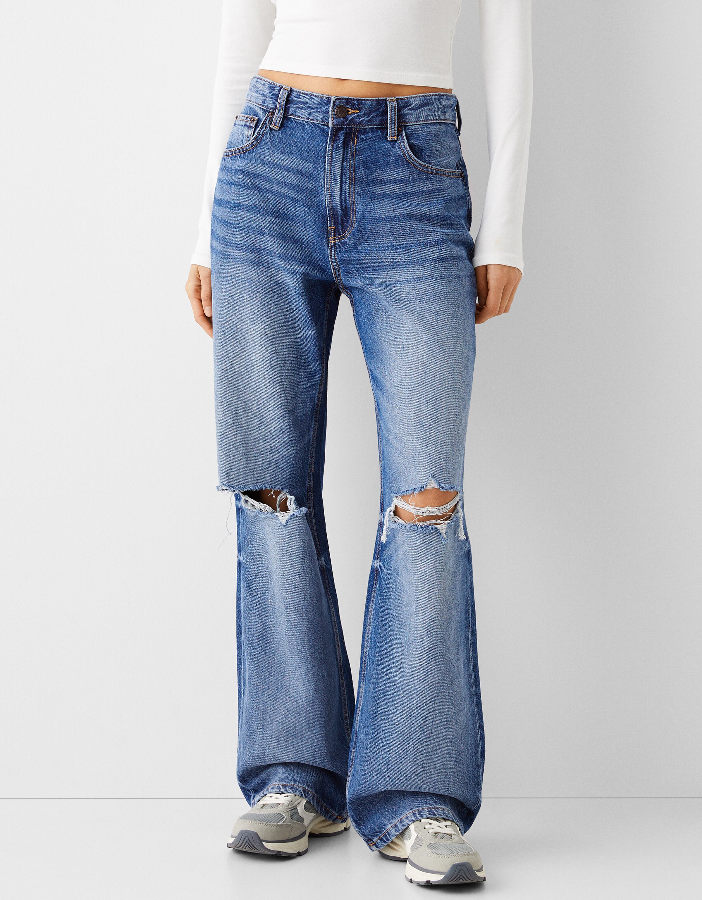 90s ripped flare sales jeans bershka