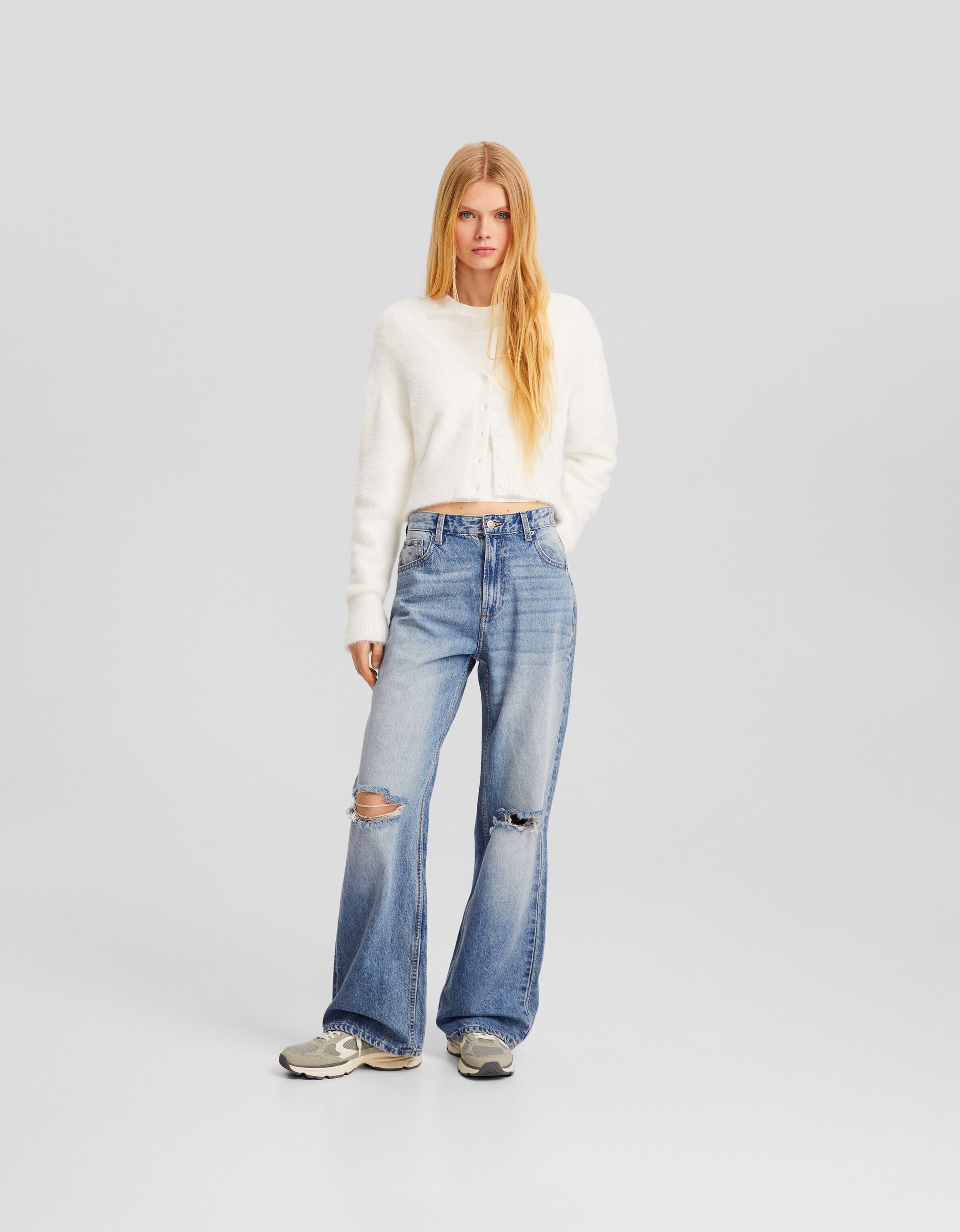 Bershka 90s ripped flare jeans sales