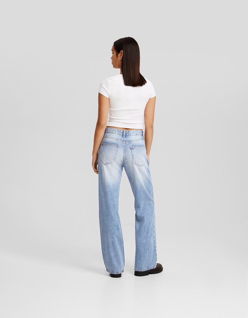 Distressed wide leg 90’s jean-Açık mavi-2