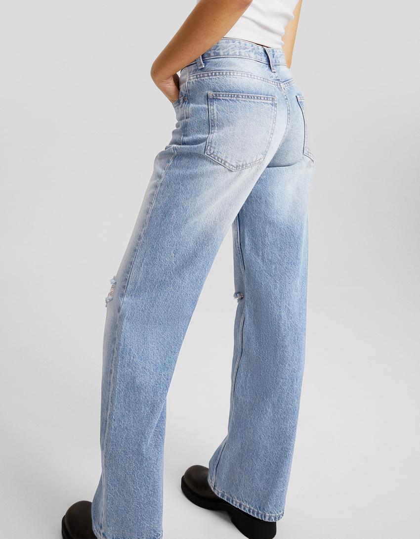 Distressed wide leg 90’s jean-Açık mavi-3