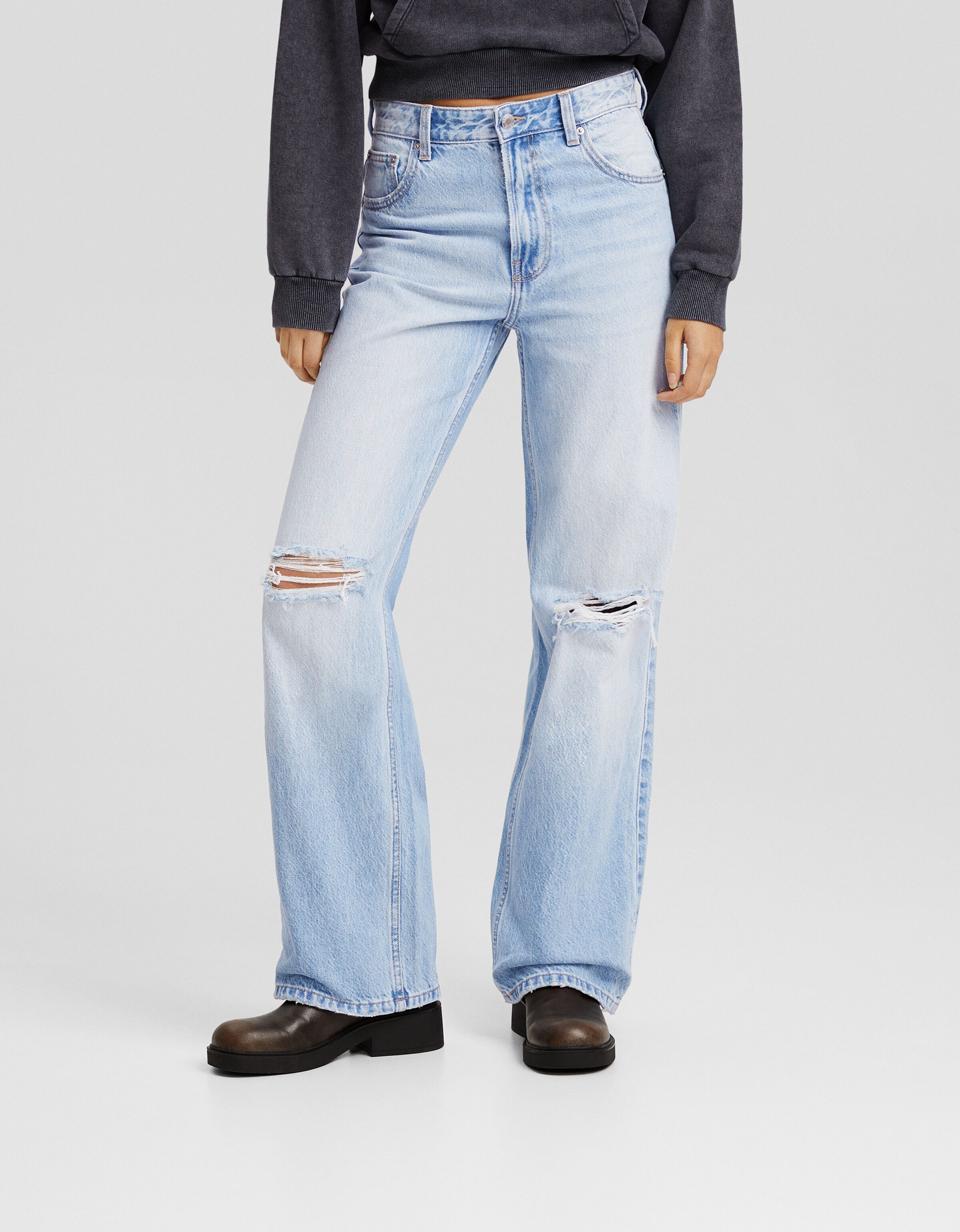 Distressed wide leg 90 s jean Jean BSK Teen Bershka