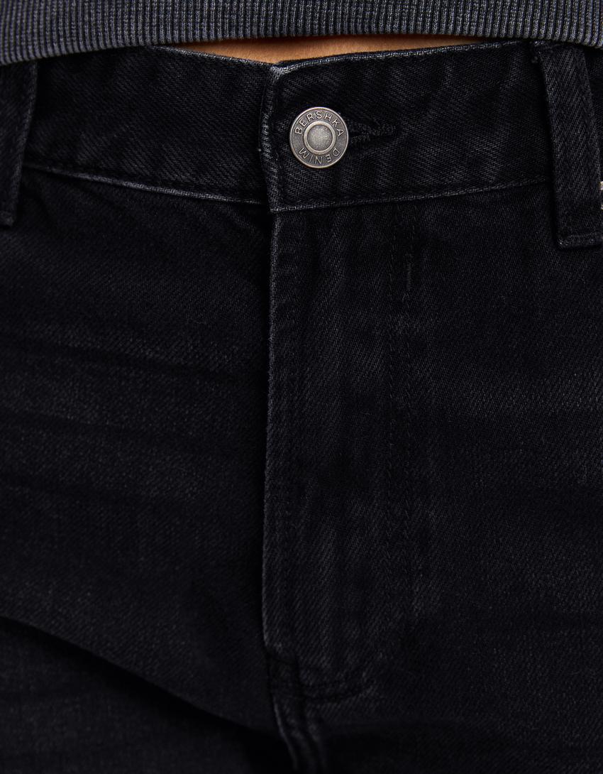 Distressed wide leg 90’s jean-Siyah-5