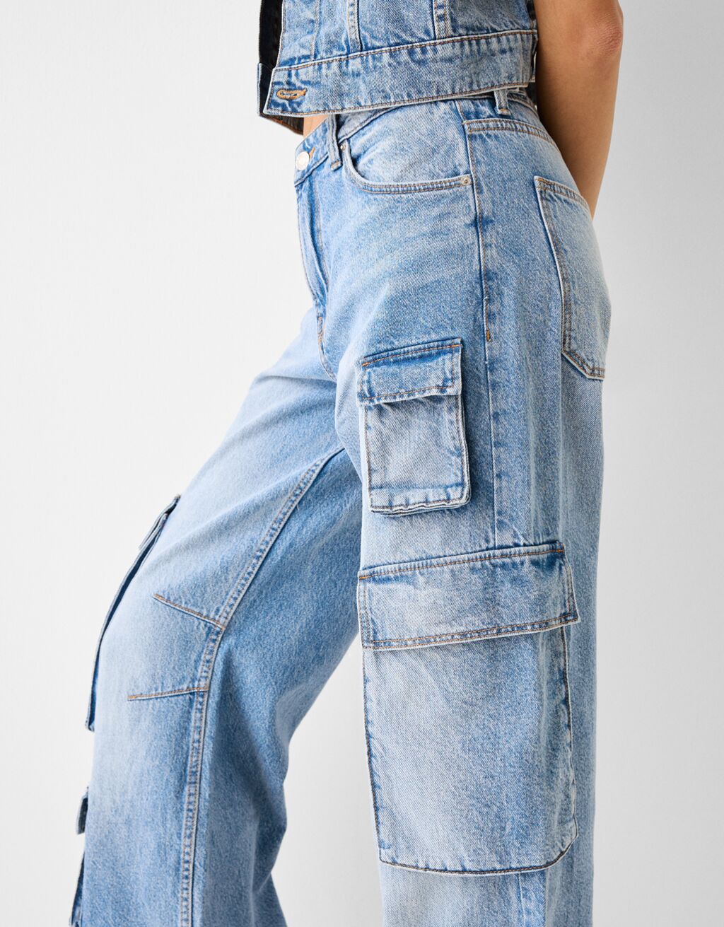 Multi-pocket cargo jeans-Light blue-3