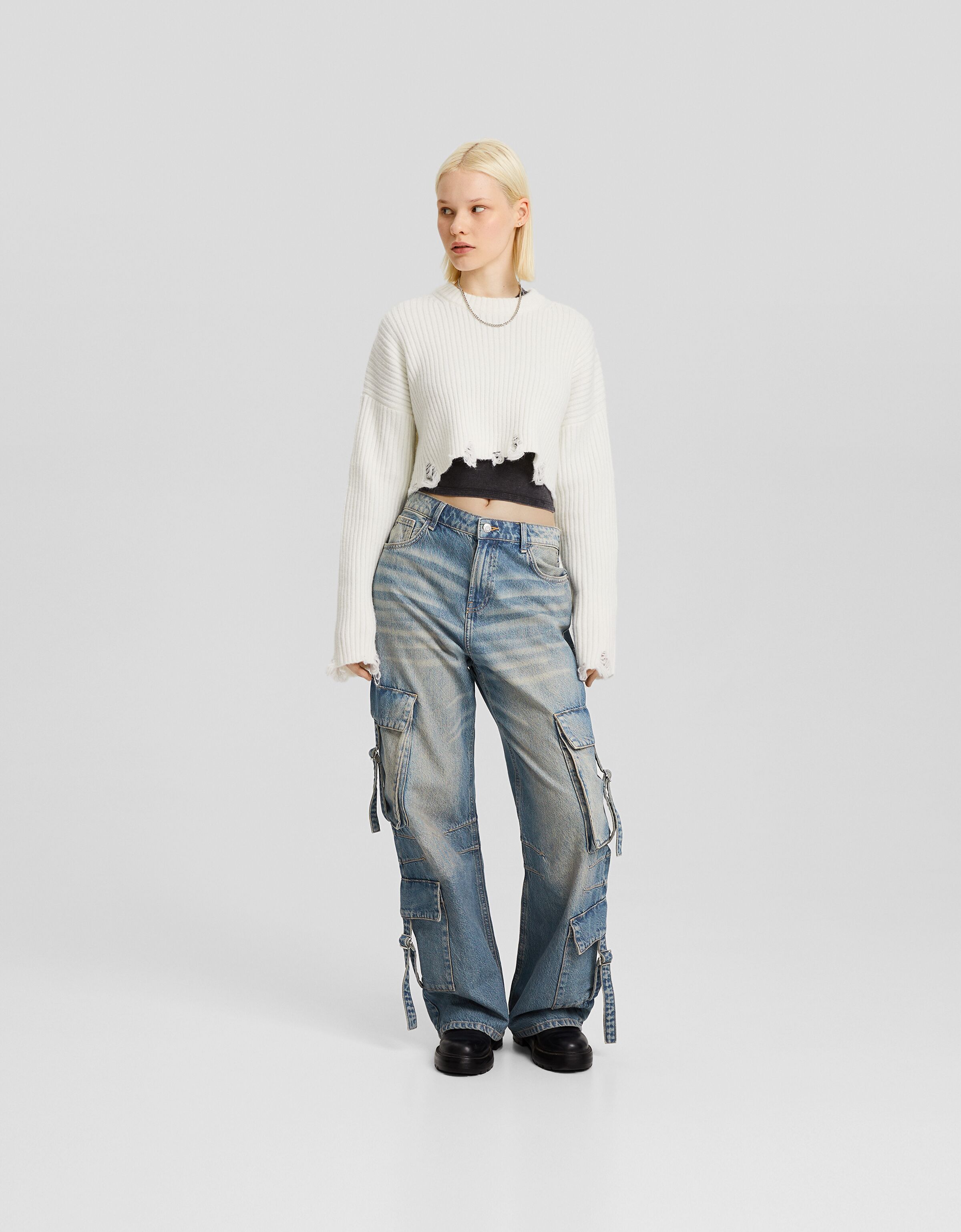 Bershka straight fit deals cropped jeans