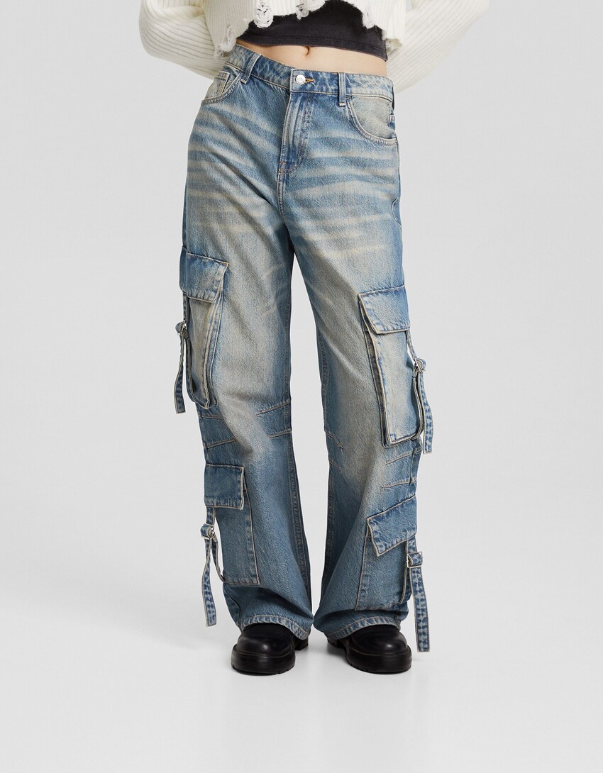 Cargo Baggy Jeans With Straps Bsk Teen Bershka 