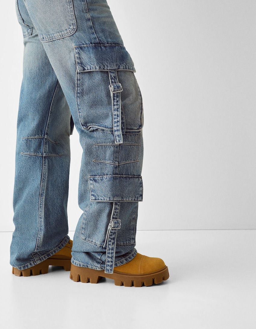 Cargo baggy jeans met bandjes-Gewassen blauw-3