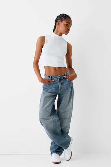 Jeans mujer liso ancho wide - TRICOT