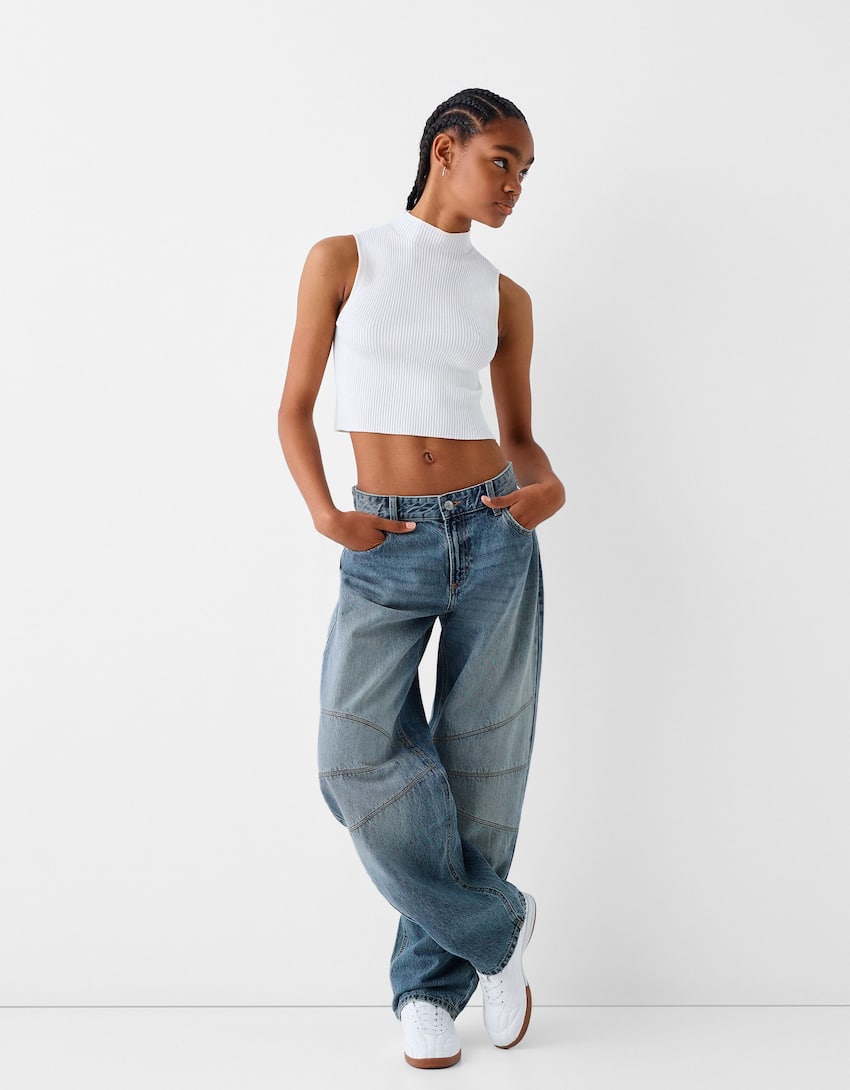 Low-waist balloon fit jeans with seams - BSK Teen | Bershka