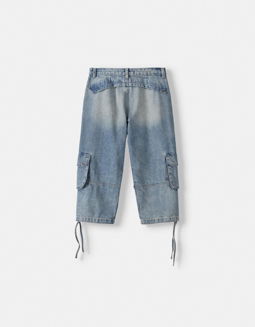 Denim cargo capri jeans-Navy-5