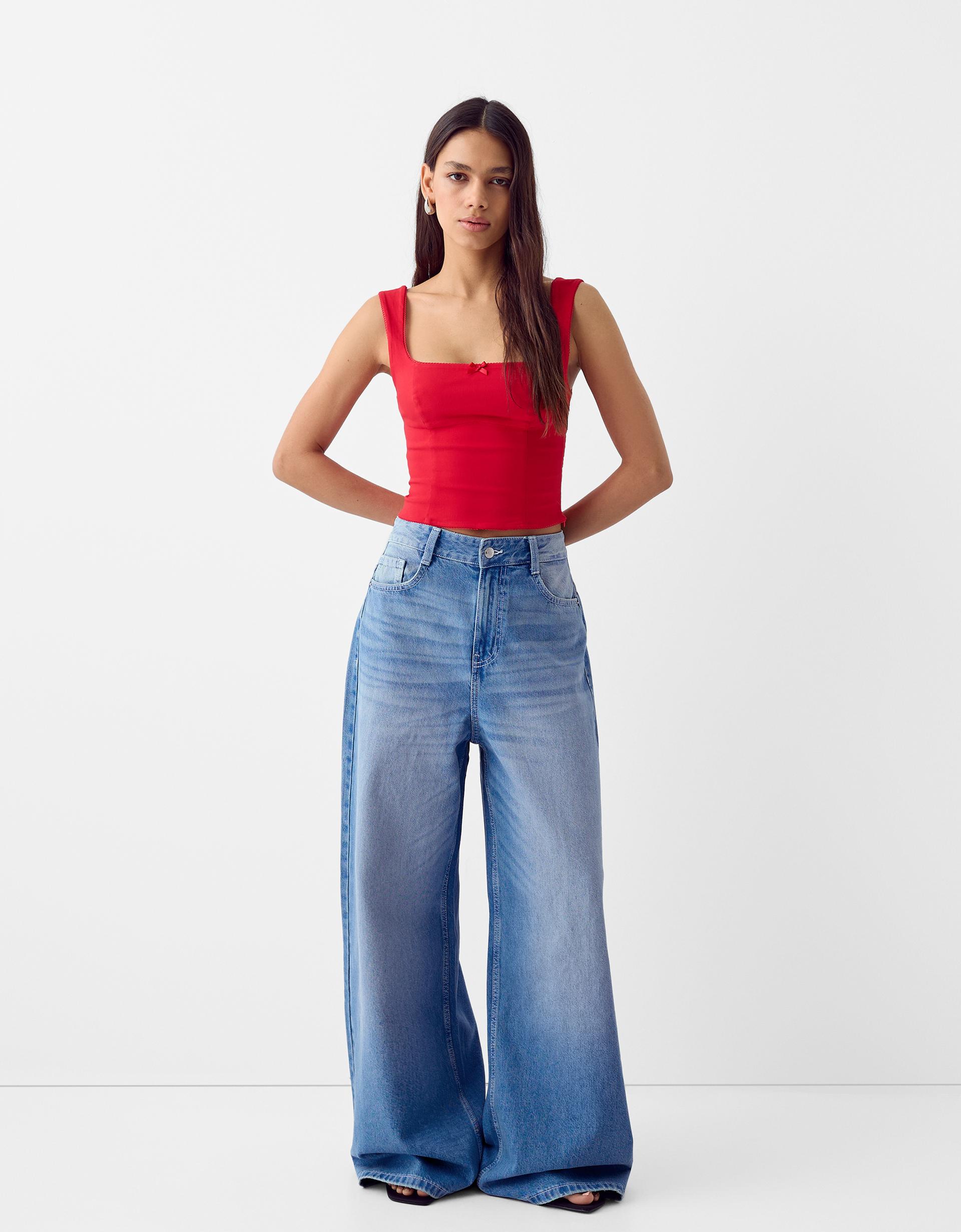 Pantaloni 90s Bershka Wide Leg Jeans Jeans 90 S Ripped Wide-leg
