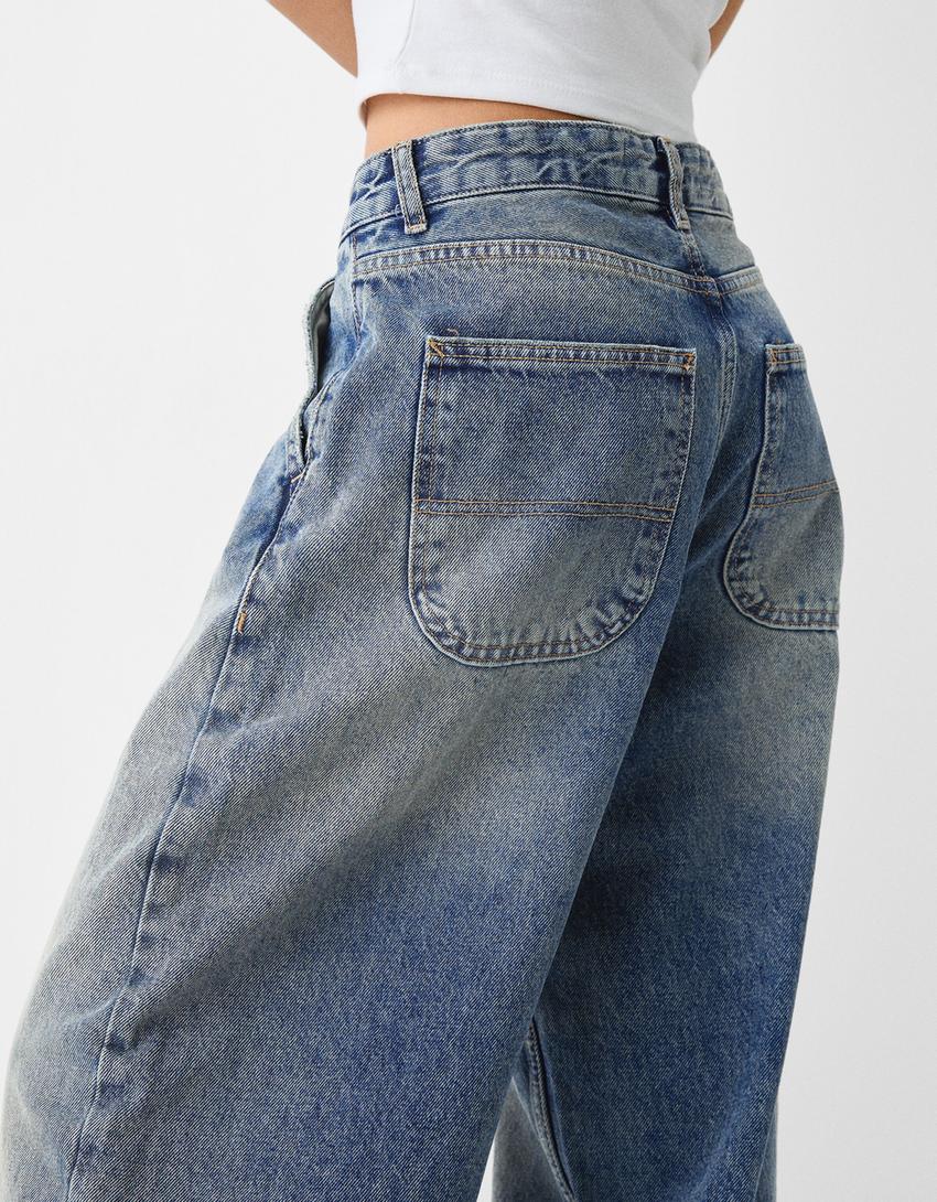 بنطال جينز تزلج بتأثير باهت-أزرق فاتح-5