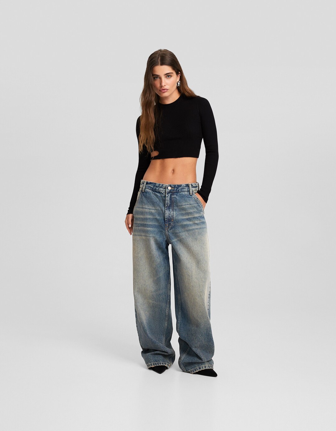 Jeans skater fit cargo effetto slavato