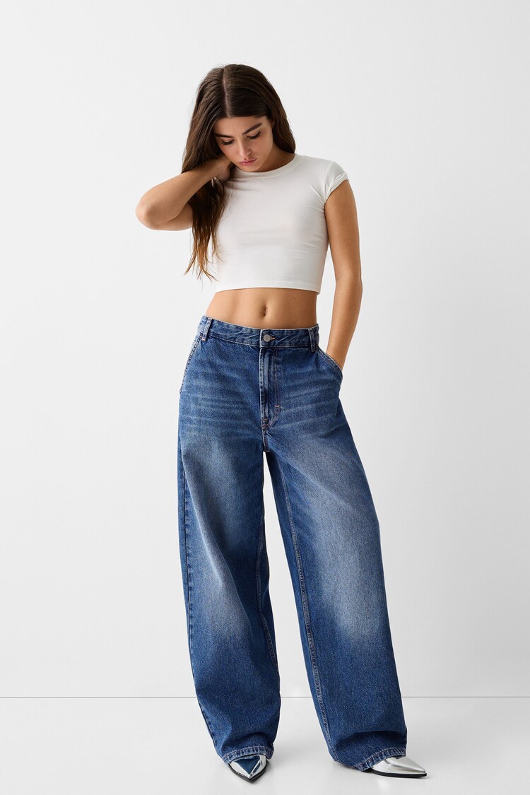 Faded-effect skater fit jeans