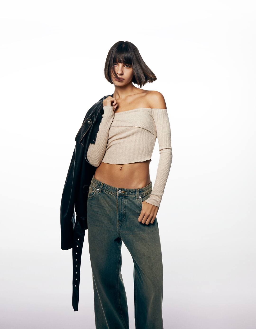 Faded-effect skater fit jeans