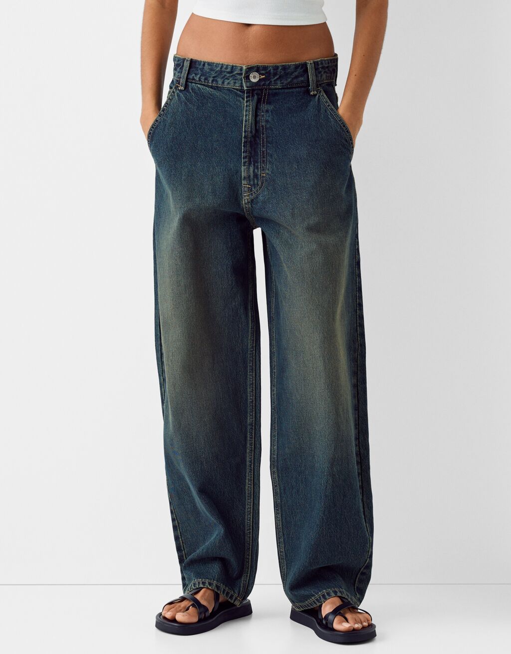 Jeans skater fit efeito lavado-Verde-0