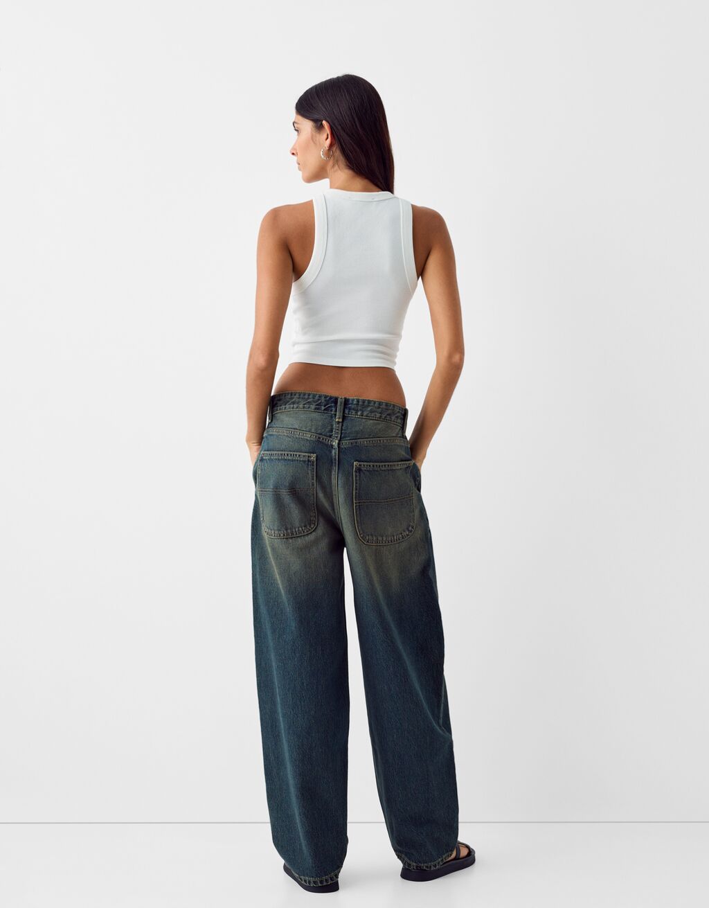 Jeans skater fit efeito lavado-Verde-1