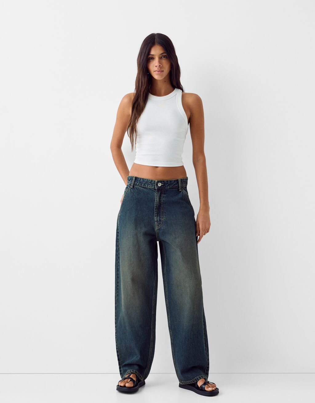 Jeans skater fit efeito lavado-Verde-6