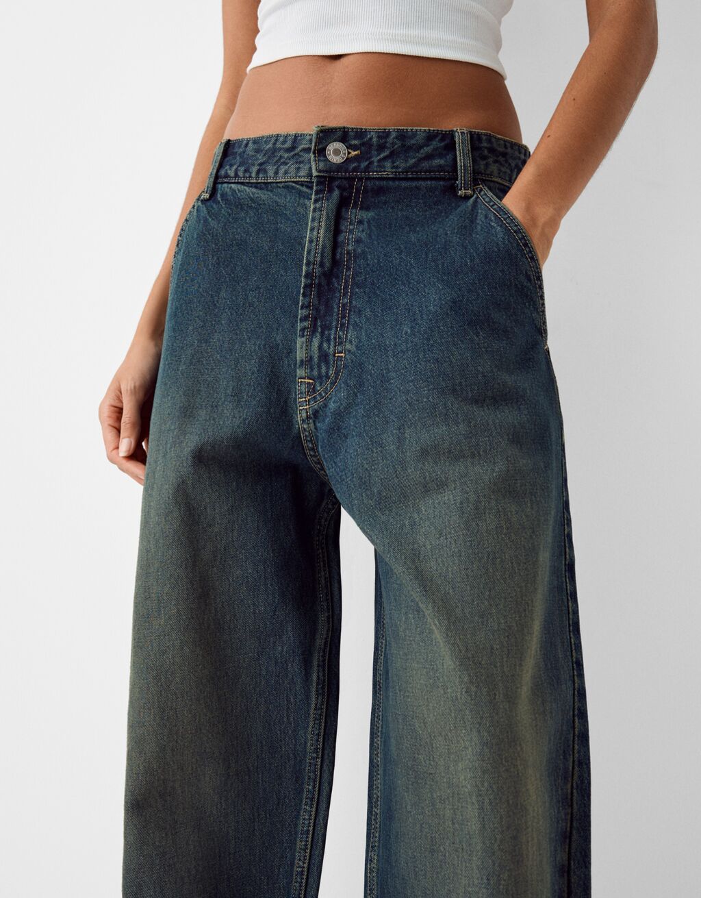 Jeans skater fit efeito lavado-Verde-2