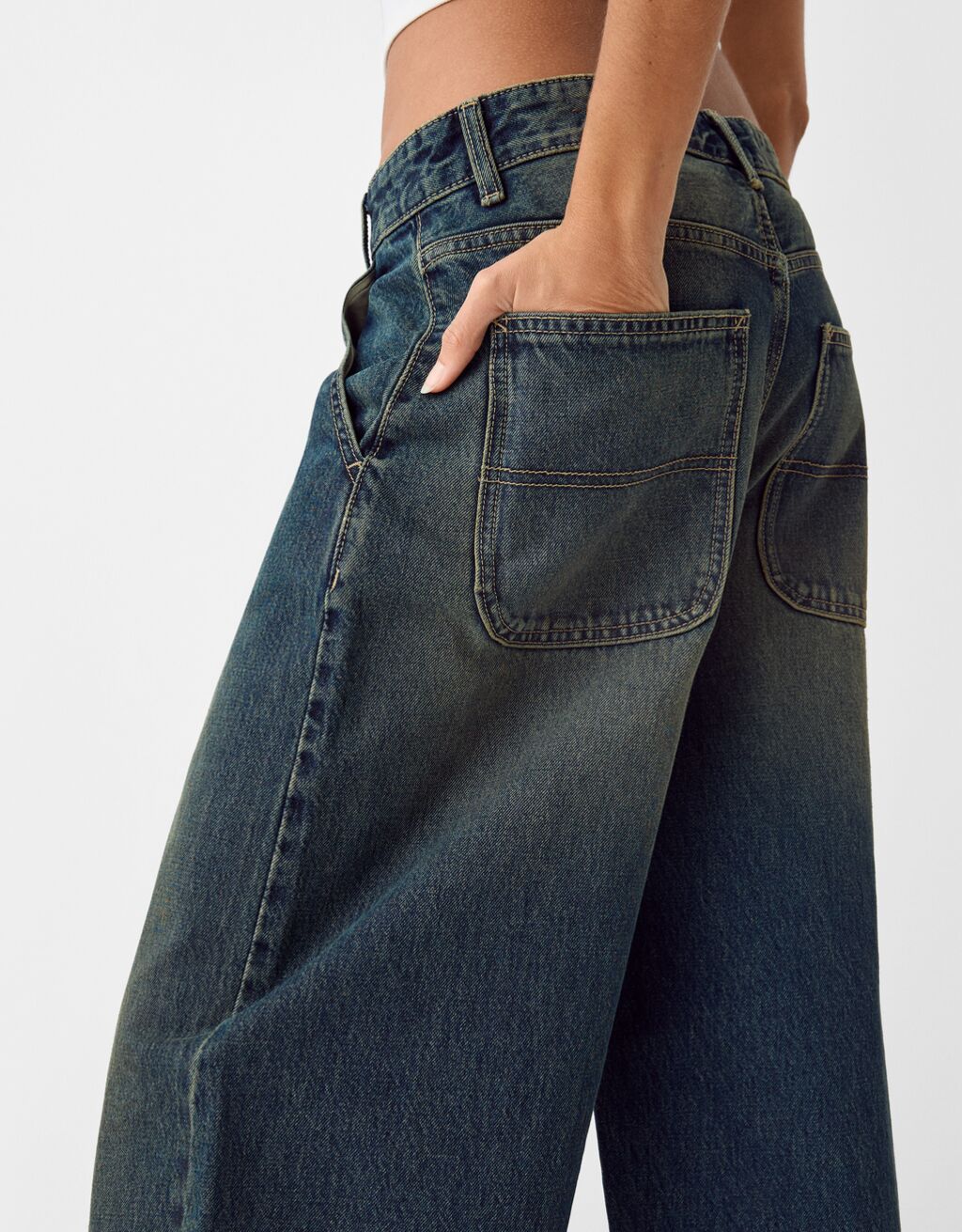 Jeans skater fit efeito lavado-Verde-4