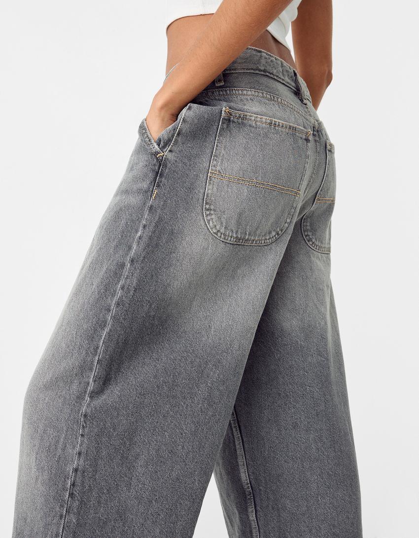 Дънки тип скейтър с ефект на износване-тъмносиво-3