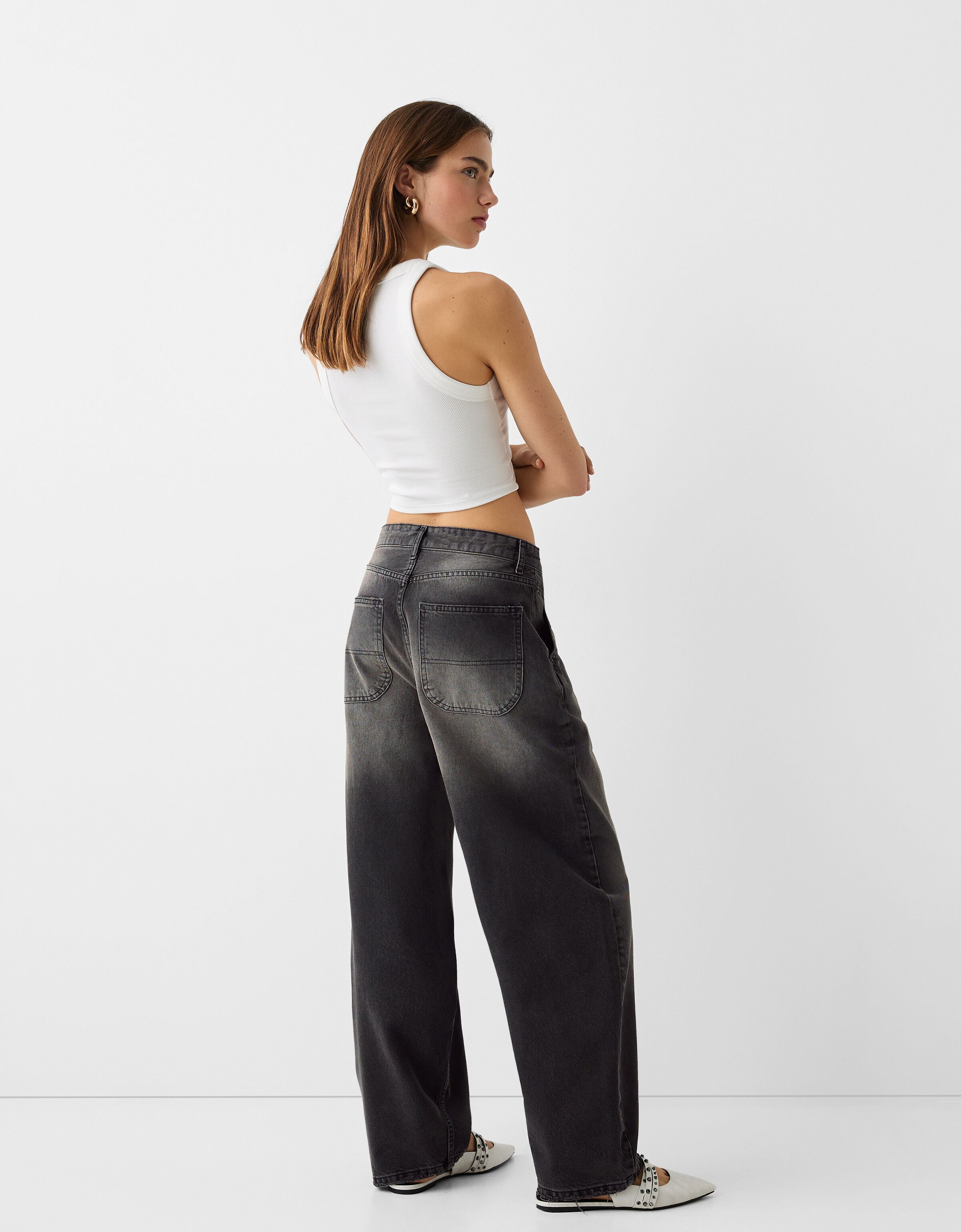 Faded-effect skater fit jeans - Women | Bershka Faded-effect skater fit jeans - Women | Bershka