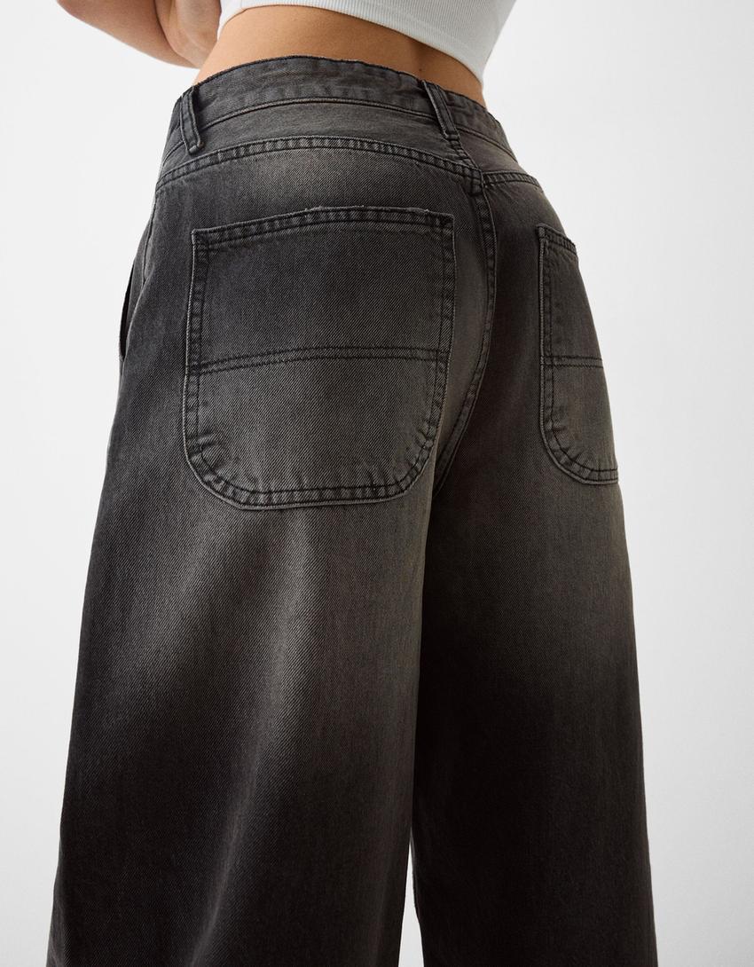 بنطال جينز تزلج بتأثير باهت-رمادي-3