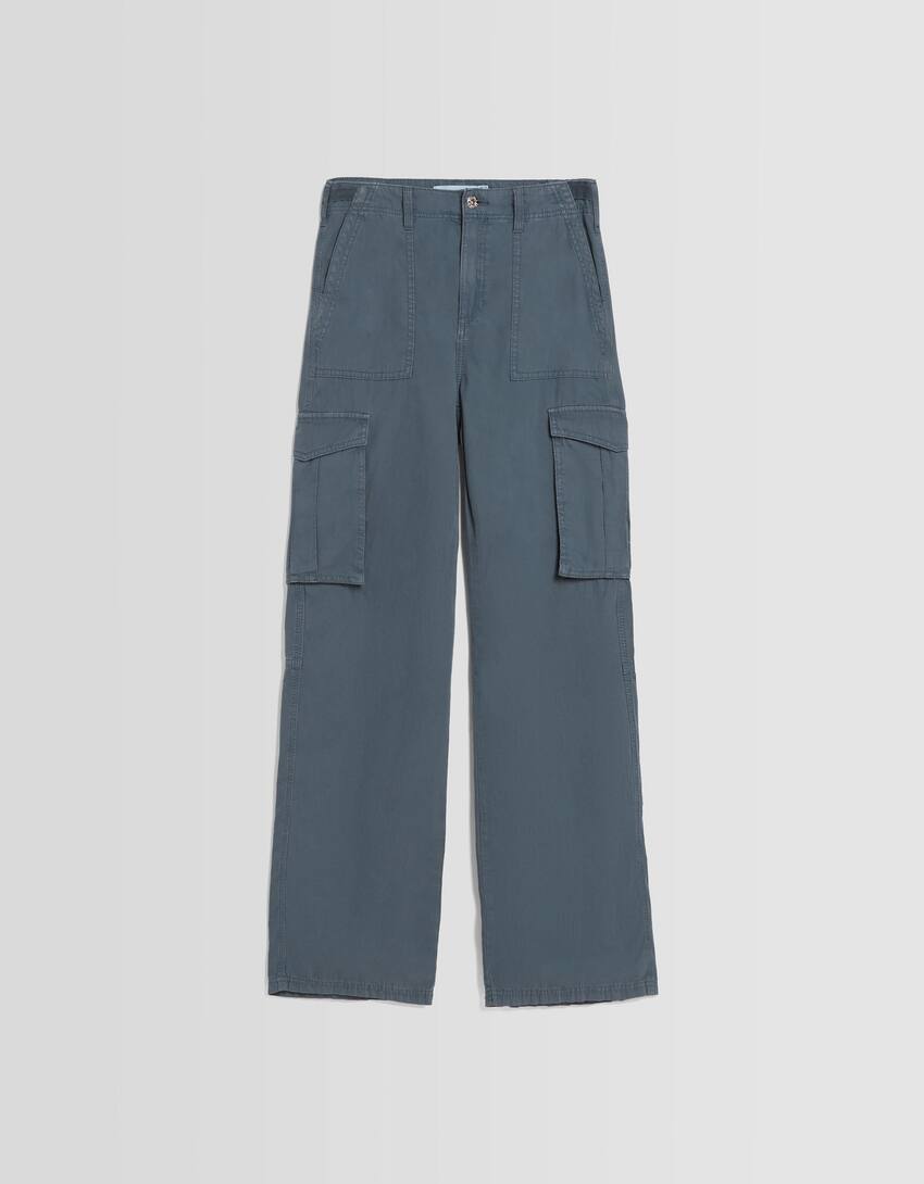 Adjustable straight cargo trousers-Blue-4