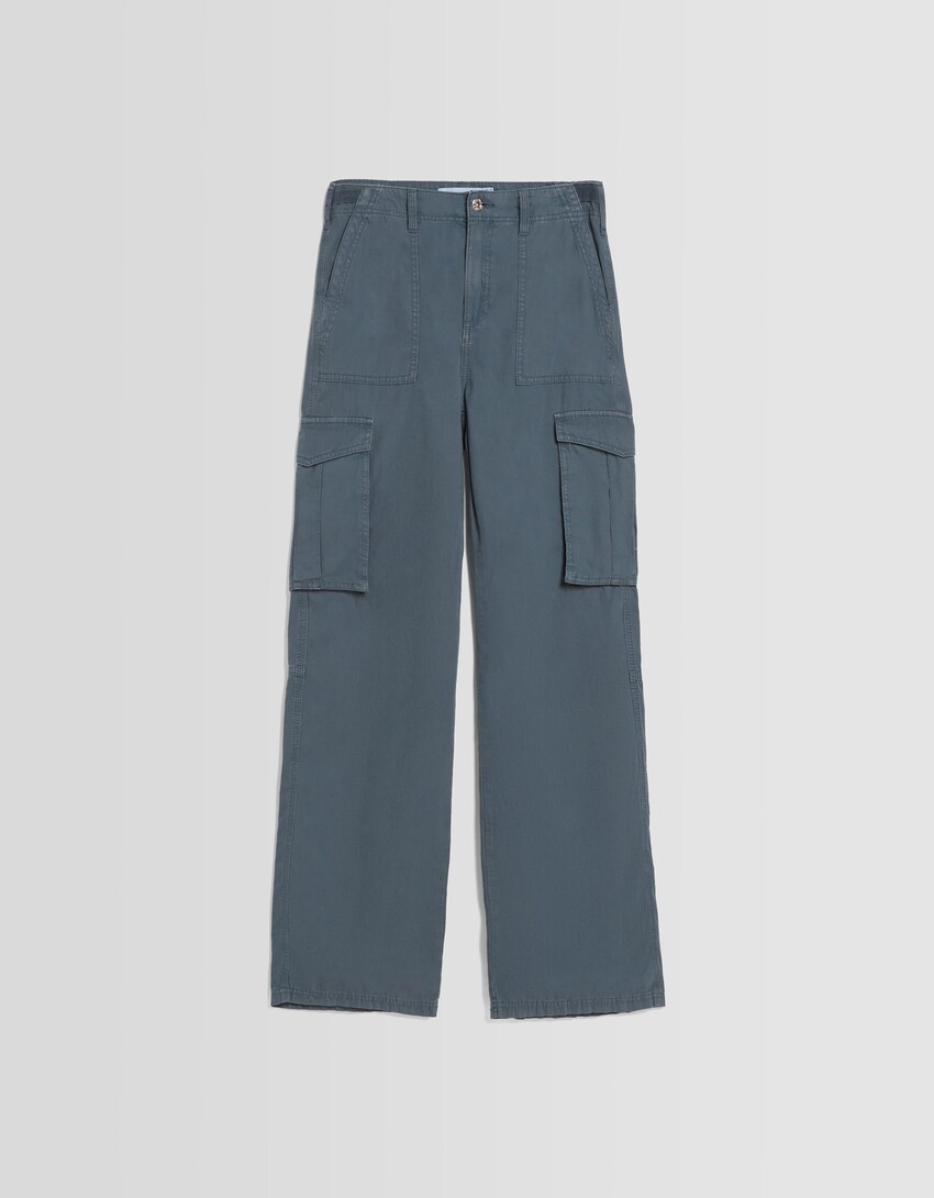 Pantalón straight cargo ajustable-Azul-4