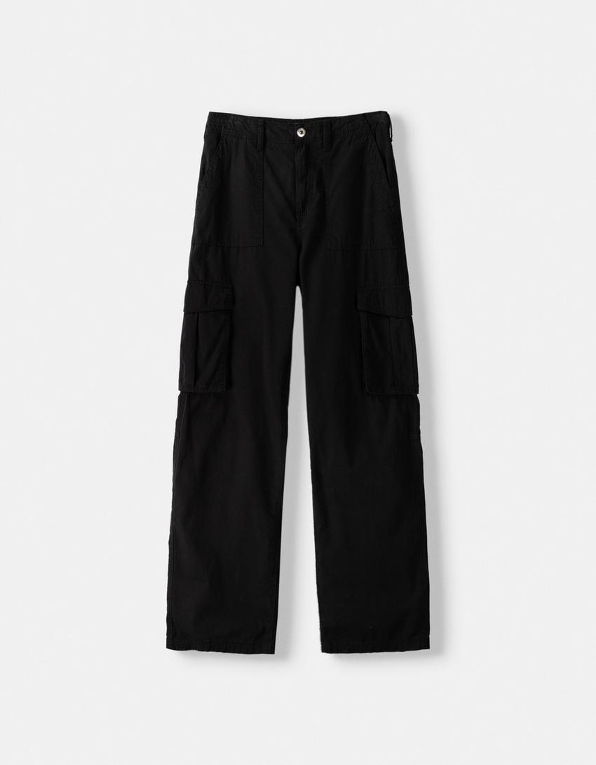 Pantalons de butxaques straight ajustable-Negre-4