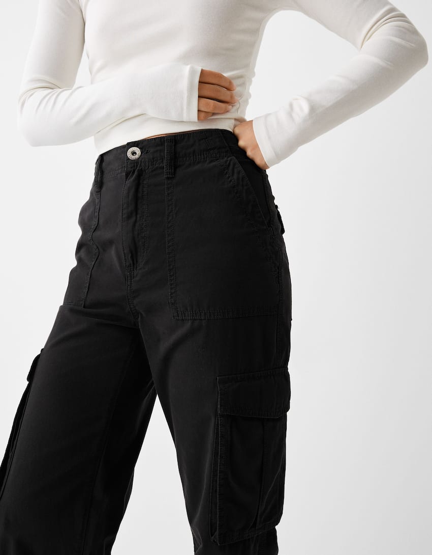 Adjustable straight cargo trousers-Black-3