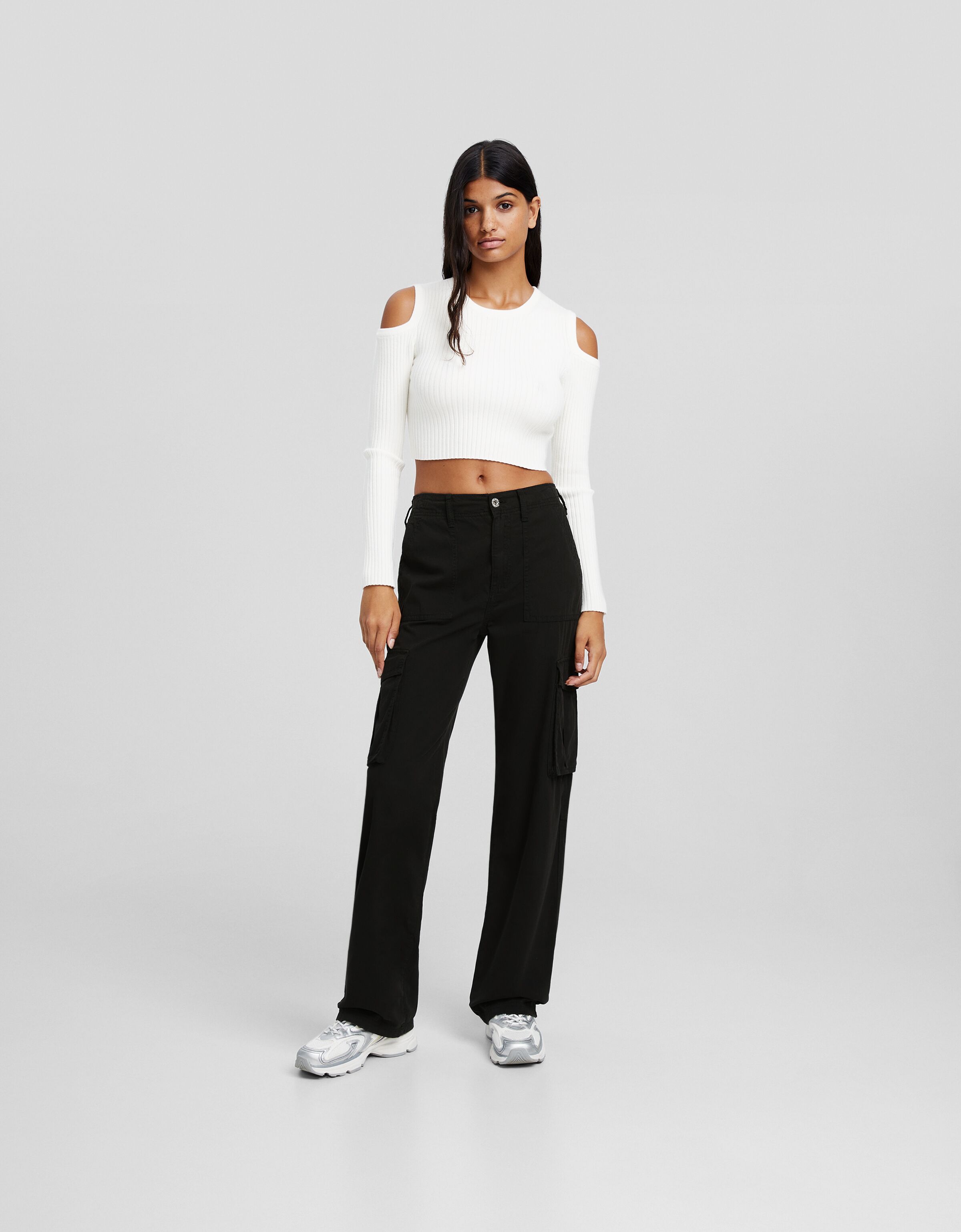 White cropped sales cargo pants