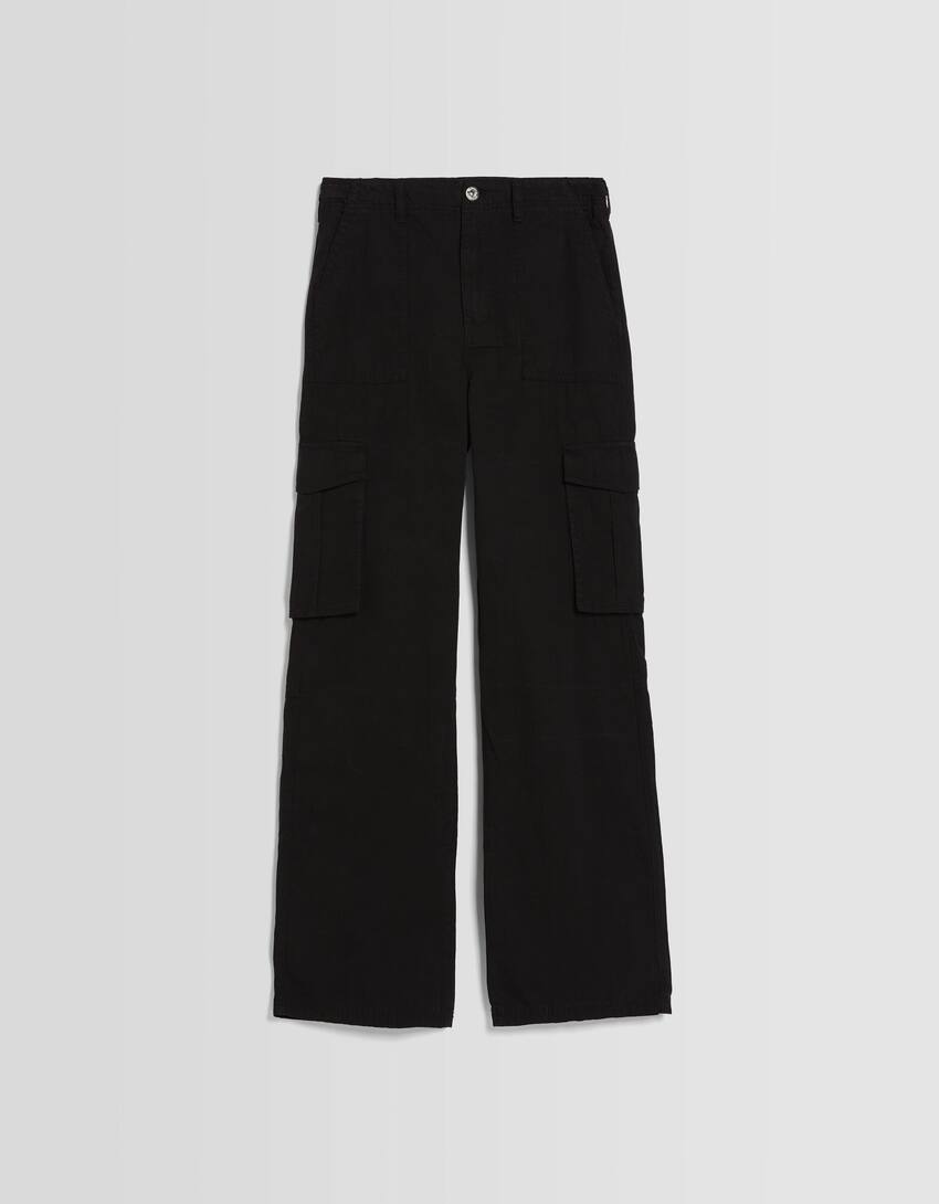Adjustable straight cargo trousers-Black-4