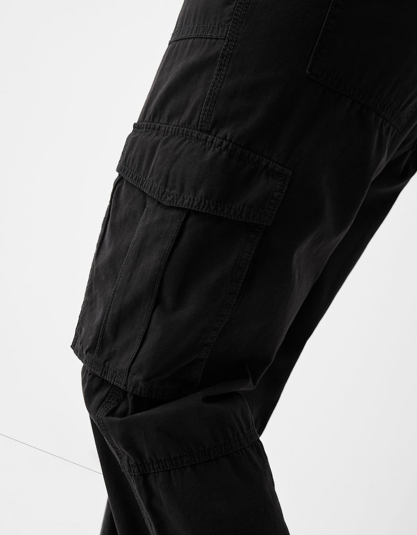 Adjustable straight cargo trousers-Black-5