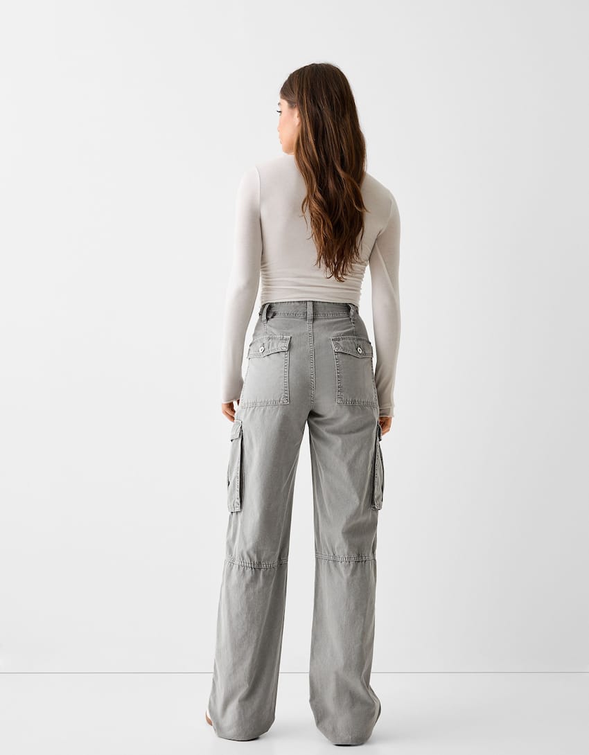 Adjustable straight cargo trousers-Grey-1