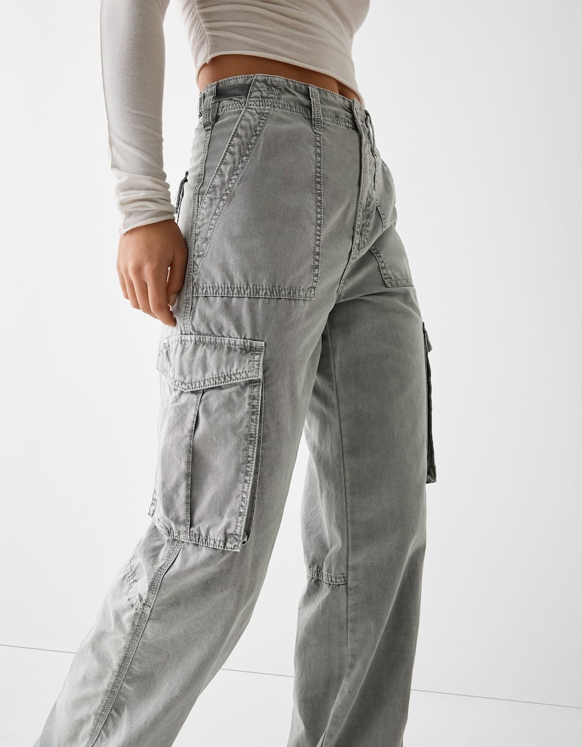 Adjustable straight cargo trousers-Grey-2