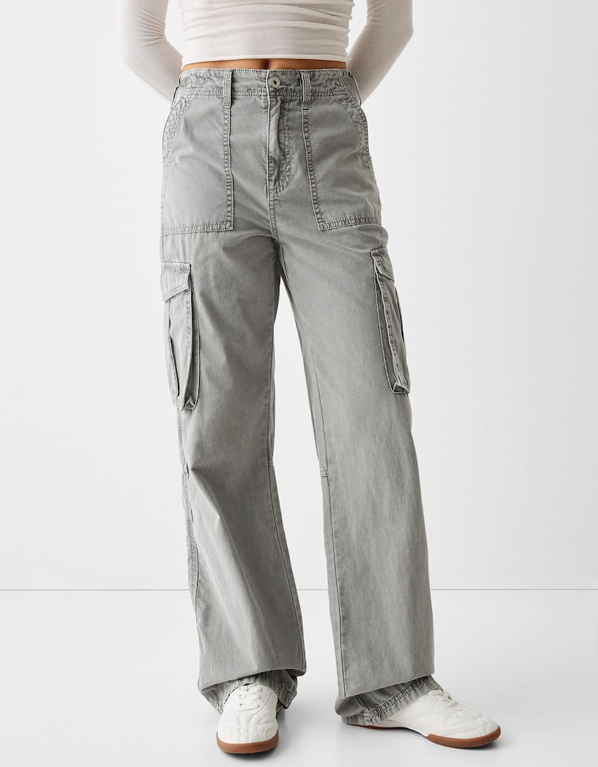 Adjustable straight cargo trousers-Grey-3