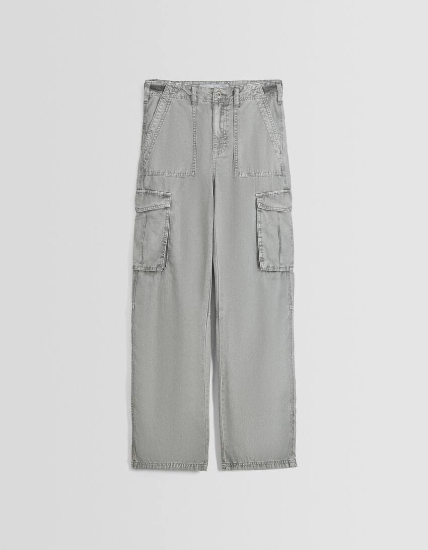 Adjustable straight cargo trousers-Grey-4
