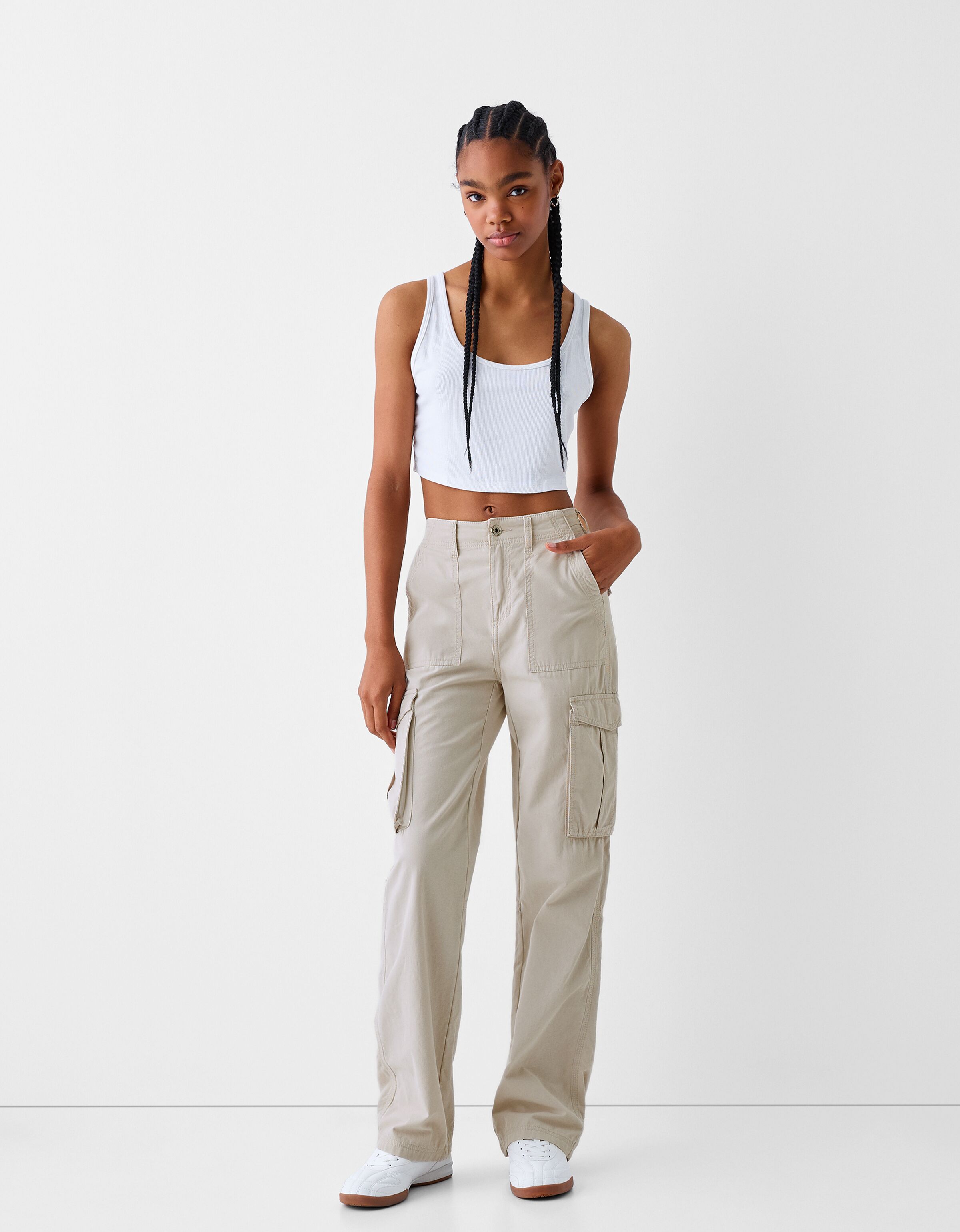Adjustable straight fit cargo pants - Pants - BSK Teen | Bershka