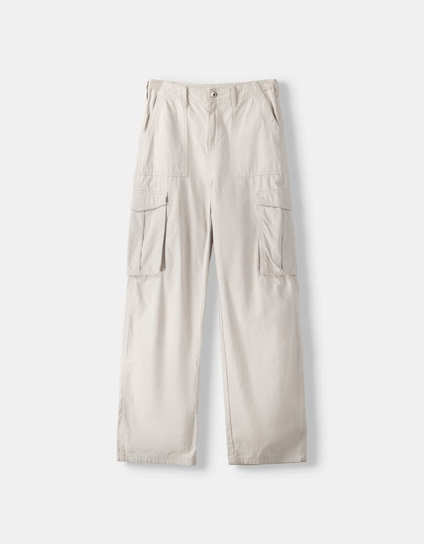 Adjustable straight cargo trousers-Grey-5