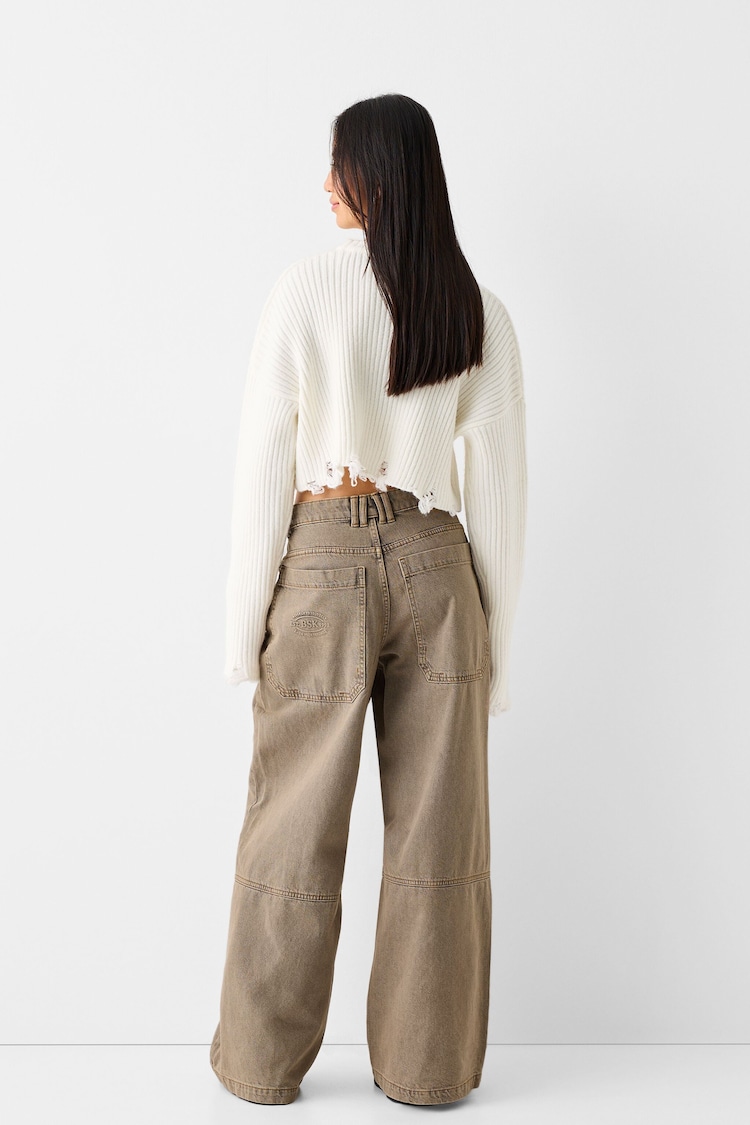 Wide-leg relaxed fit twill trousers