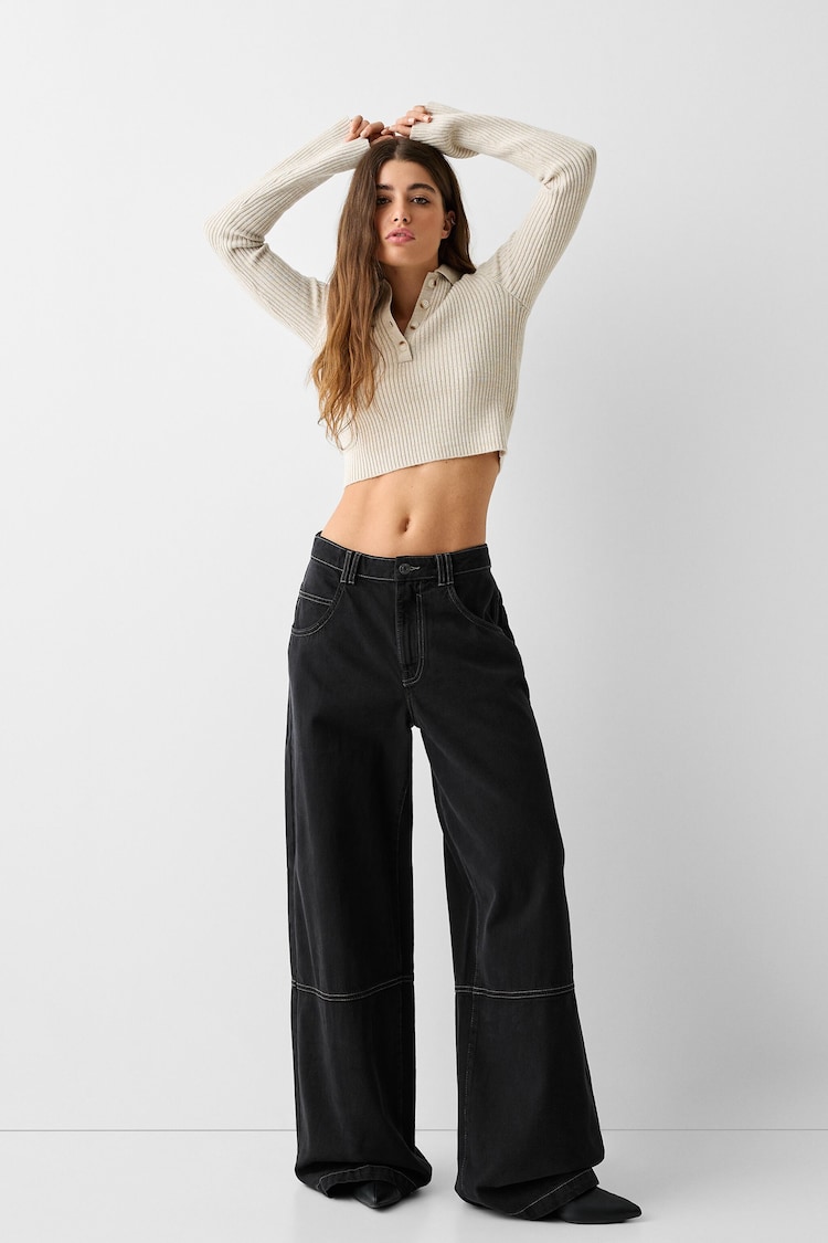 Wide-leg skater-fit twill trousers