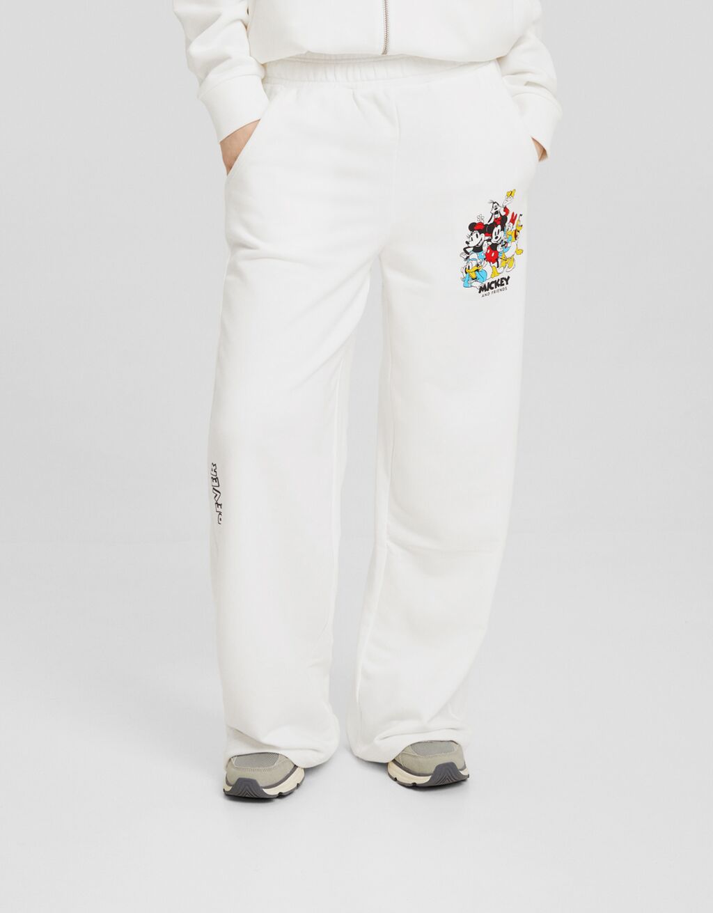 Mickey Mouse print plush trousers-Off white-1