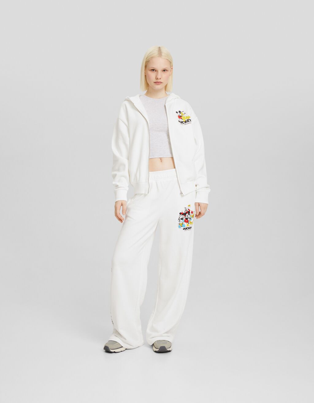 Mickey Mouse print plush trousers-Off white-0