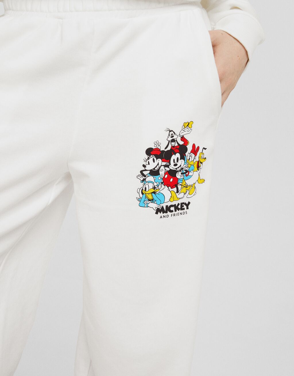 Mickey Mouse print plush trousers-Off white-3