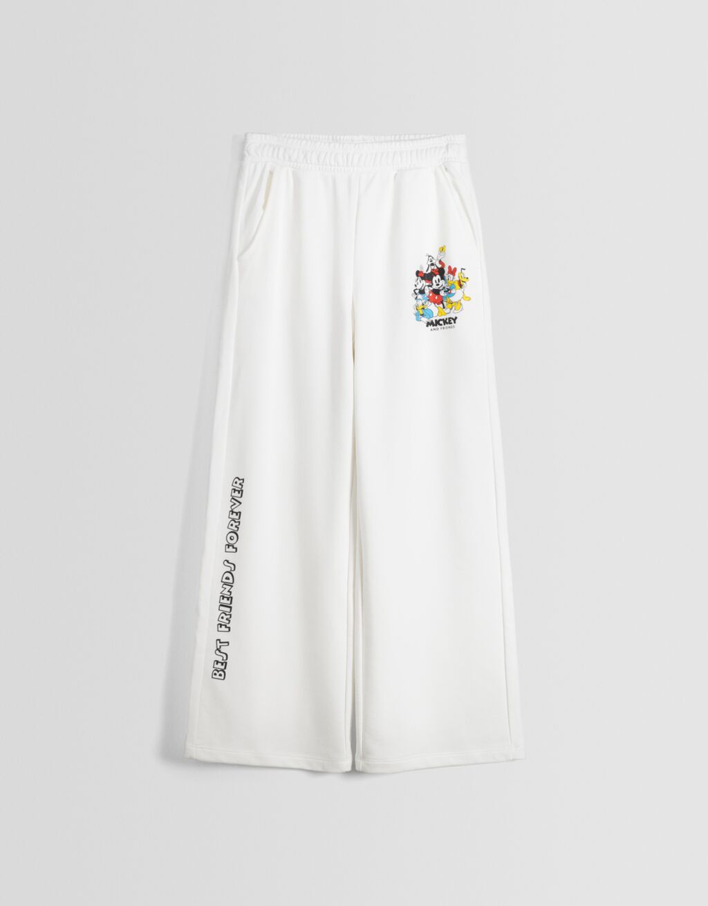 Mickey Mouse print plush trousers-Off white-4