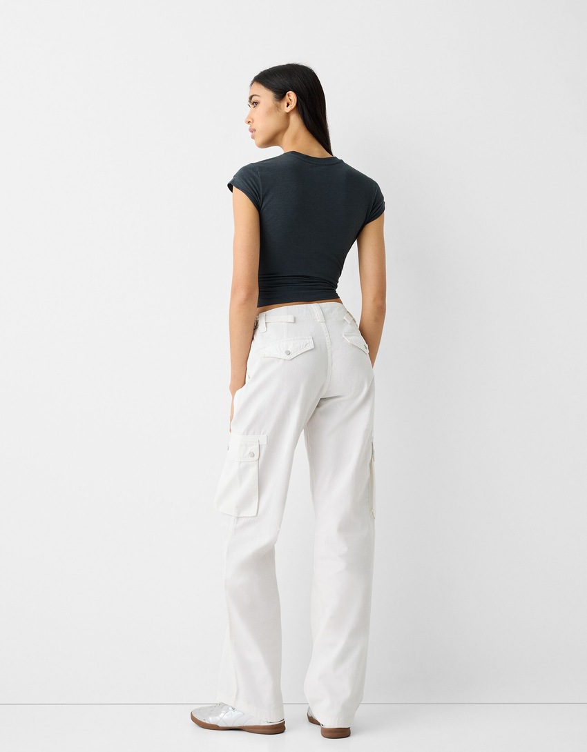 Pantalon straight cargo réglable coton-Blanc-2